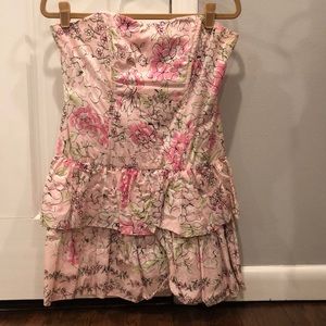 💖 PINK FLORAL STRAPLESS DRESS WITH BONES/ZIPPER